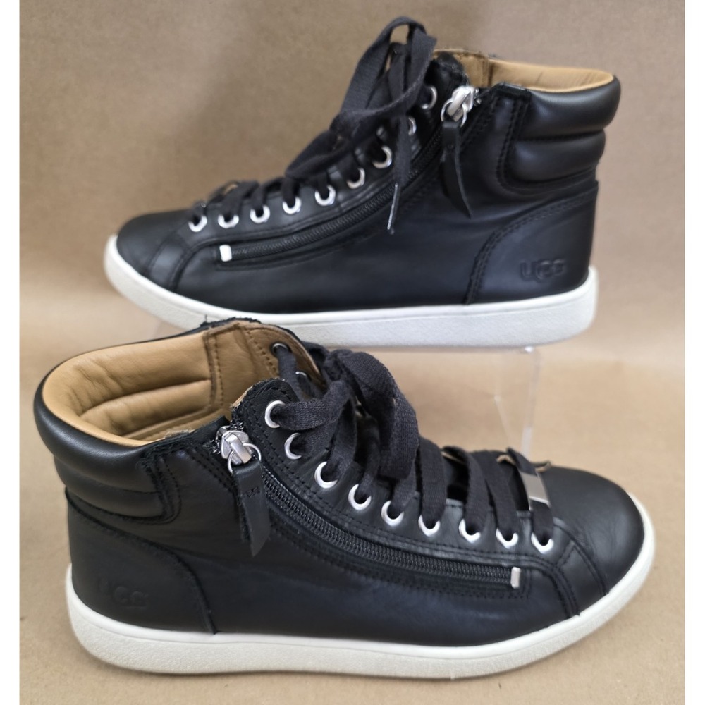 UGG (Sz 8.5) Women's Black High-Top Black Leather Sneakers Boots S/N 1019663